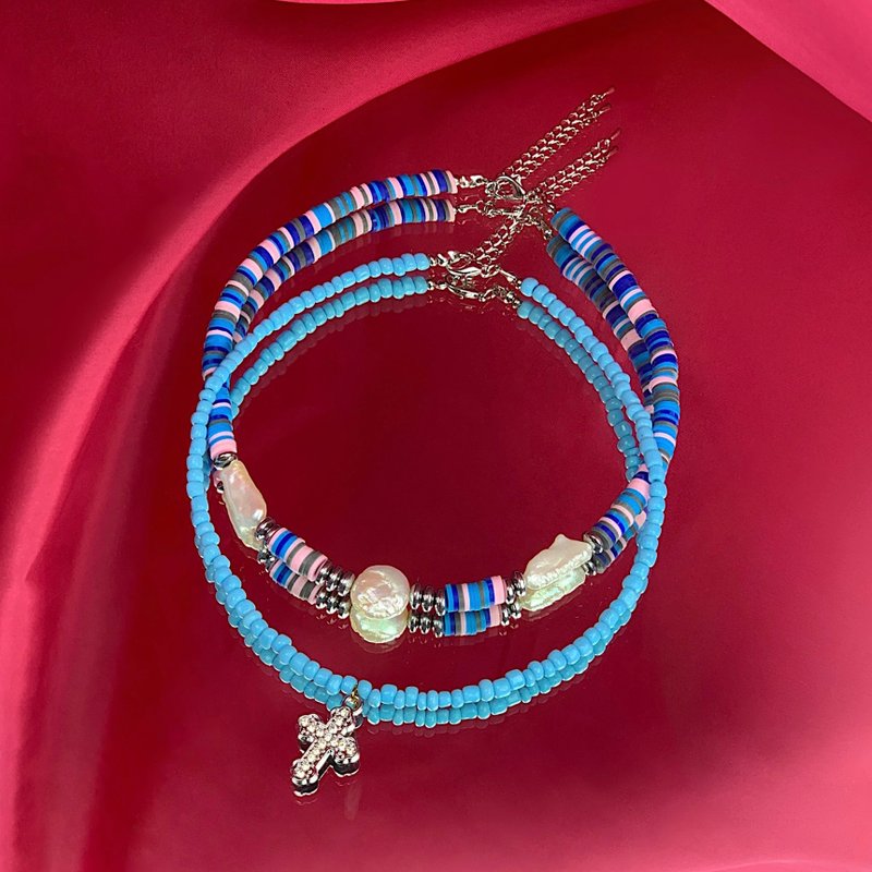 【Lucky Bag】Cotton candy beaded necklace - 项链 - 珍珠 蓝色