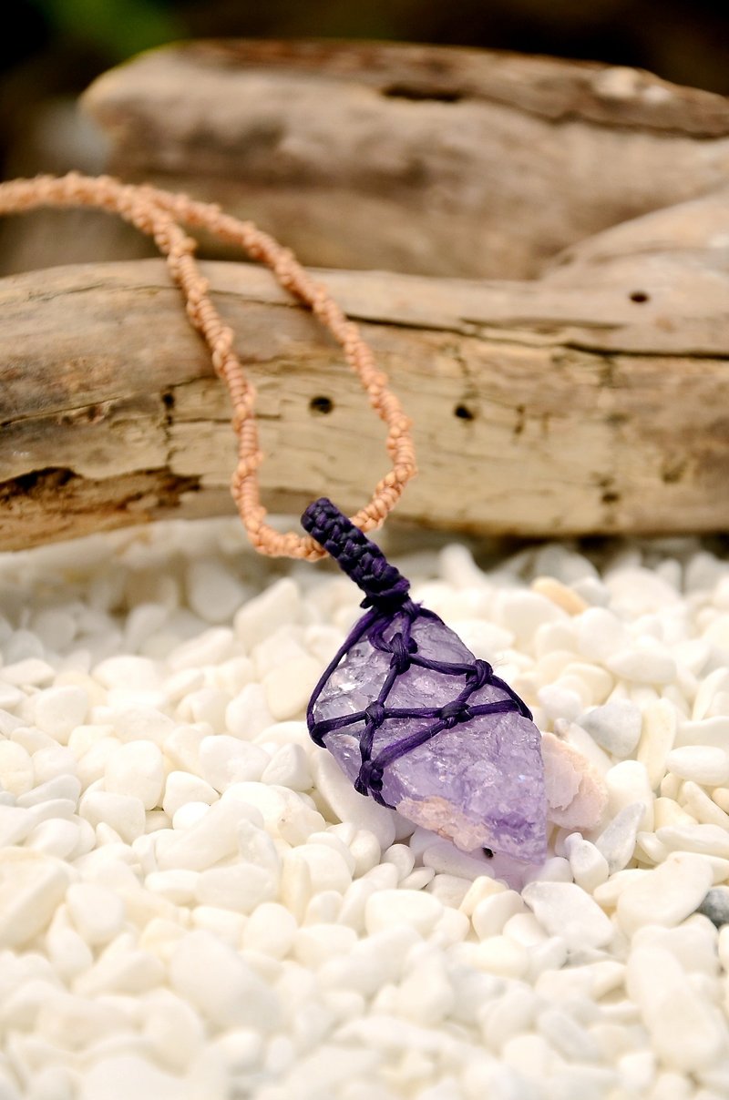 天然水晶-紫晶-手制花边编织项链 - 项链 - 宝石 紫色