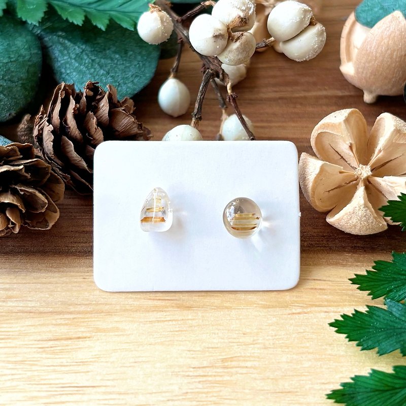 石光-天然矿石耳环-钛晶37 - 耳环/耳夹 - 水晶 白色