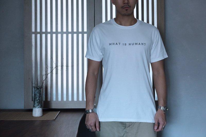 原创插图- what is human? 白色中性短袖T恤 - 男装上衣/T 恤 - 棉．麻 白色