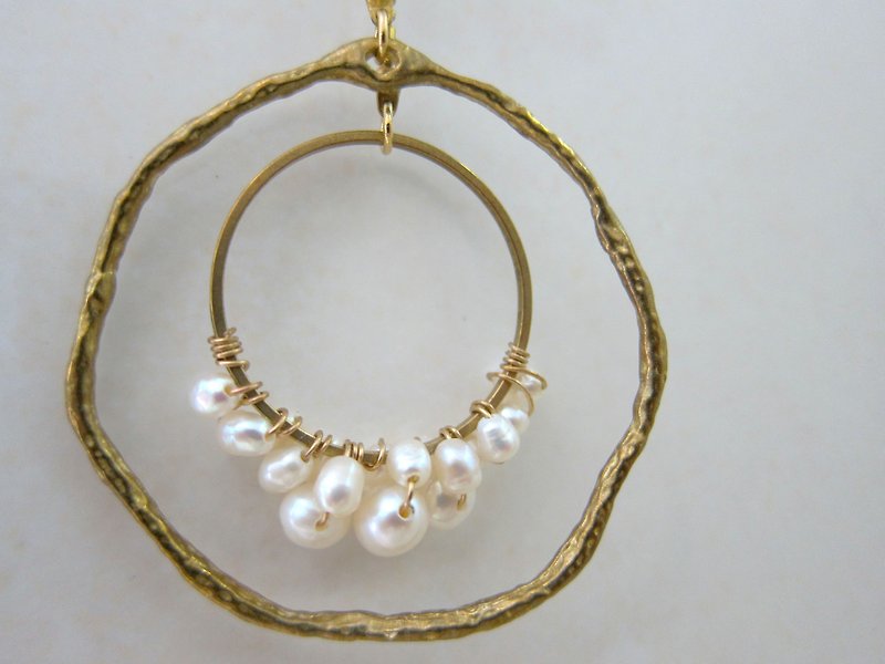 Minertés+珍珠、双铜圈项链+ - 项链 - 珍珠 白色