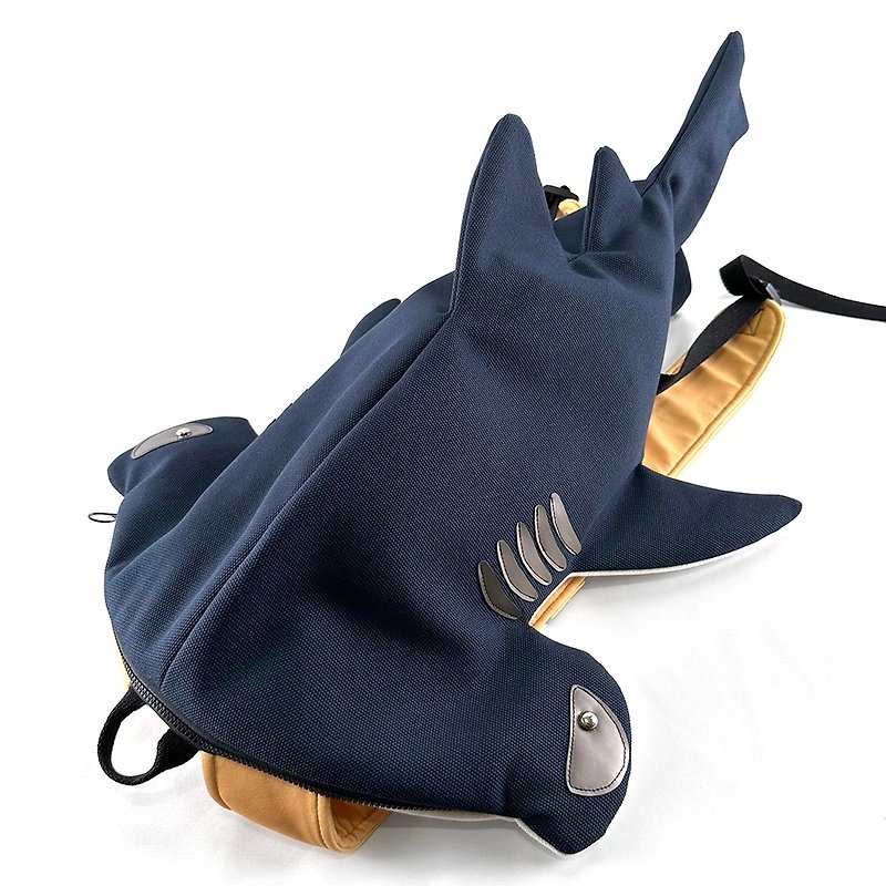 设计款HS117a - 【暗夜蓝】双髻鲨立体后背包#XL - 后背包/双肩包 - 棉．麻 蓝色