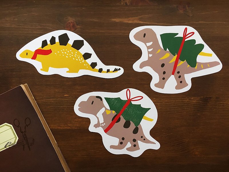 恐龙背着圣诞树B 造型卡片 圣诞卡片 明信片 3张一组-暴龙 迅猛龙 剑龙 - 卡片/明信片 - 纸 绿色