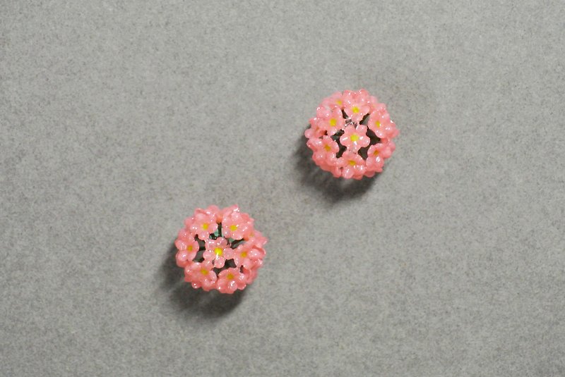 小花球(粉红)  耳环 - 耳环/耳夹 - 纸 粉红色
