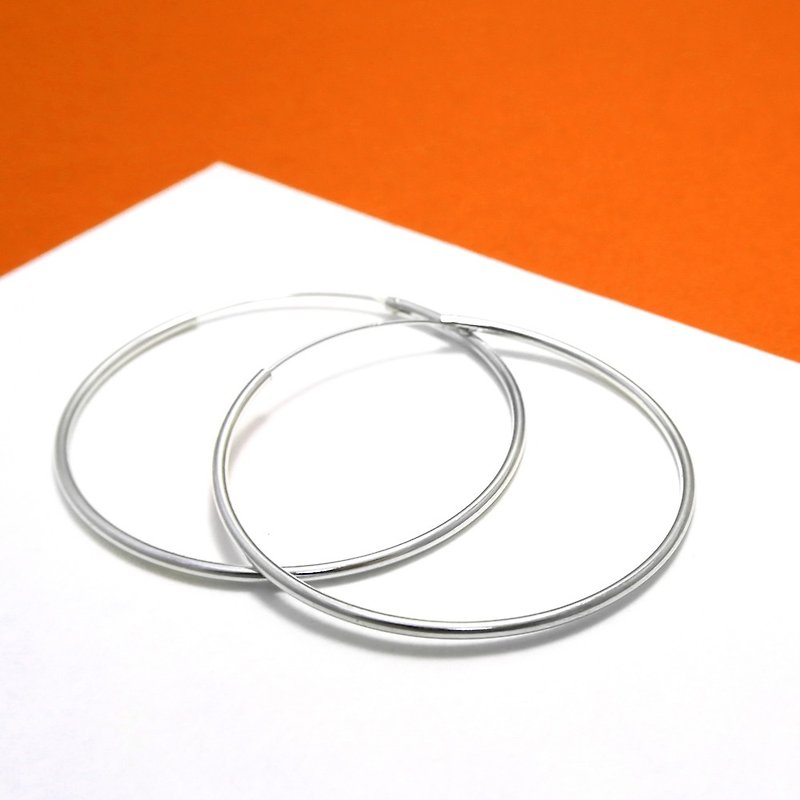 圈式/C型耳环  圆形45mm 925纯银耳环-ART64 - 耳环/耳夹 - 纯银 银色