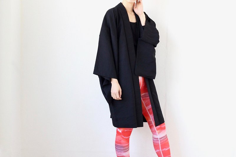black wave kimono, EXCELLENT VINTAGE, haori /4100 - 女装休闲/机能外套 - 丝．绢 黑色