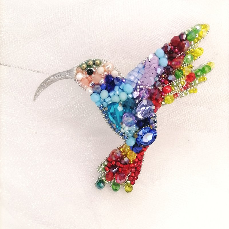 Hummingbird brooch, Beaded bird brooch, Rainbow brooch, Animal brooch, Brooch - 胸针 - 其他材质 多色