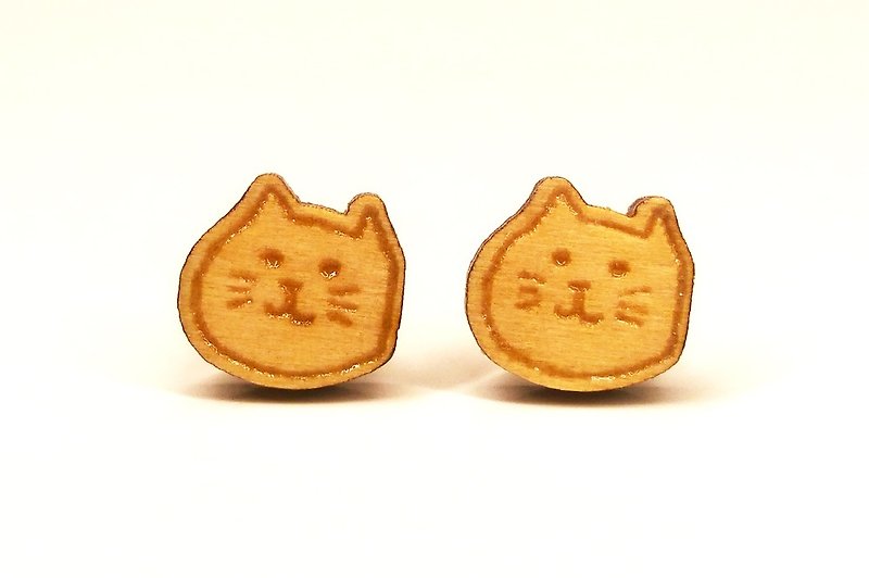 【小猫】素色贴式木耳环 - 耳环/耳夹 - 木头 