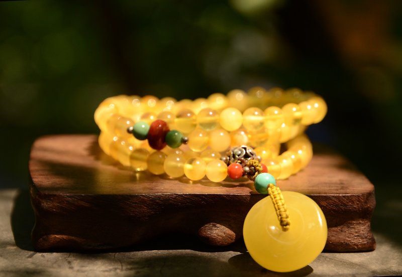 客户定制【自由与平安】Amber琥珀文艺复古原创设计手链 - 手链/手环 - 宝石 黄色