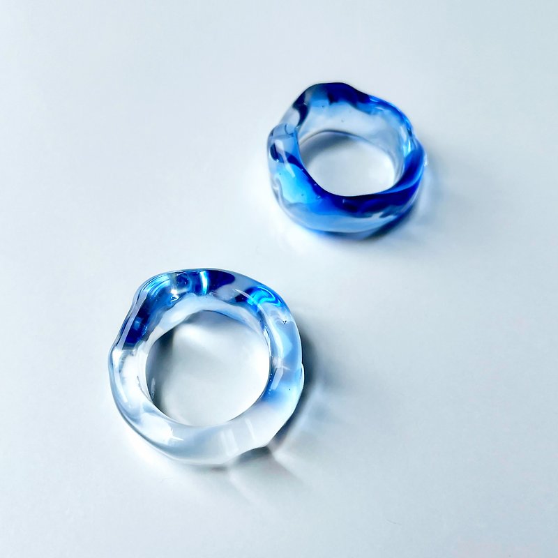 玻璃环海 - 戒指 - 玻璃 蓝色