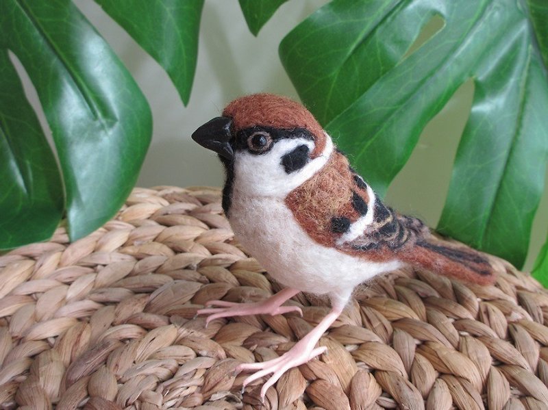 雀　可愛い雀   羊毛フェルト　sparrow   figurine - 玩偶/公仔 - 羊毛 咖啡色