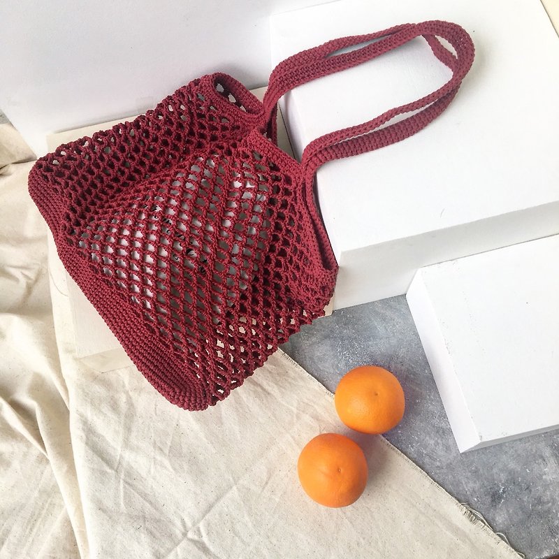 Burgundy Natalia Crochet bag - 手提包/手提袋 - 棉．麻 红色