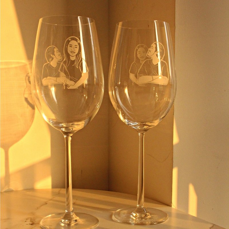 【定制】情人节礼物 情侣人像前后透视亲亲红酒杯 - 酒杯/酒器 - 玻璃 白色