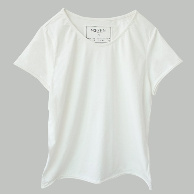 白色蓝色简约短袖T恤 - 女装 T 恤 - 棉．麻 