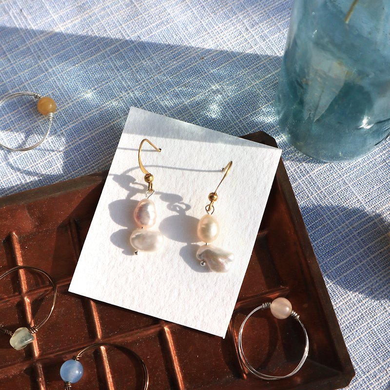 淡水珍珠系列-小天使 可改夹式 - 耳环/耳夹 - 珍珠 白色