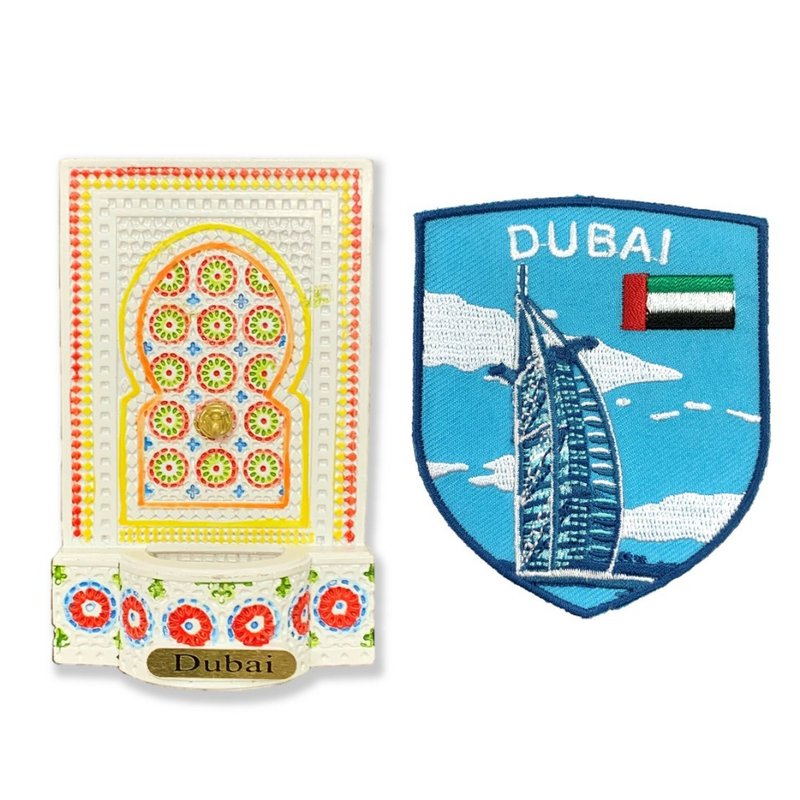 杜拜冰箱便签留言贴+阿拉伯 UAE 杜拜帆船Patch刺绣士气章【2件组 - 冰箱贴/磁贴 - 橡胶 多色