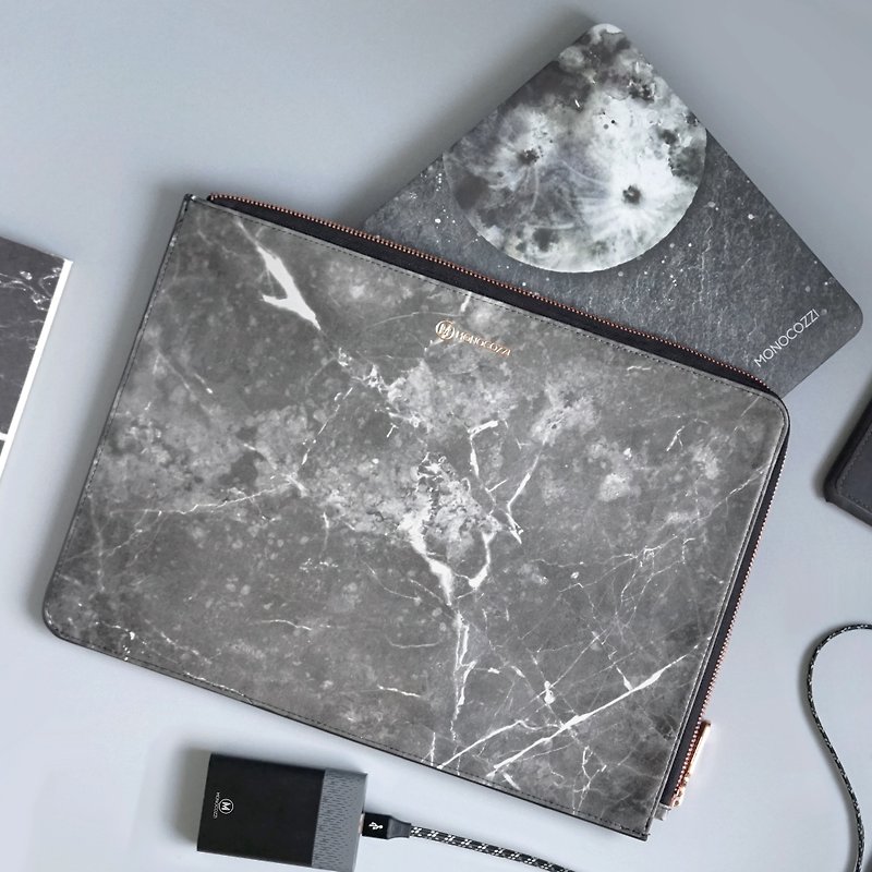 POSH | Macbook Pro W/USB-C 云石纹皮革保护套－黑云石纹 - 平板/电脑保护壳 - 真皮 黑色