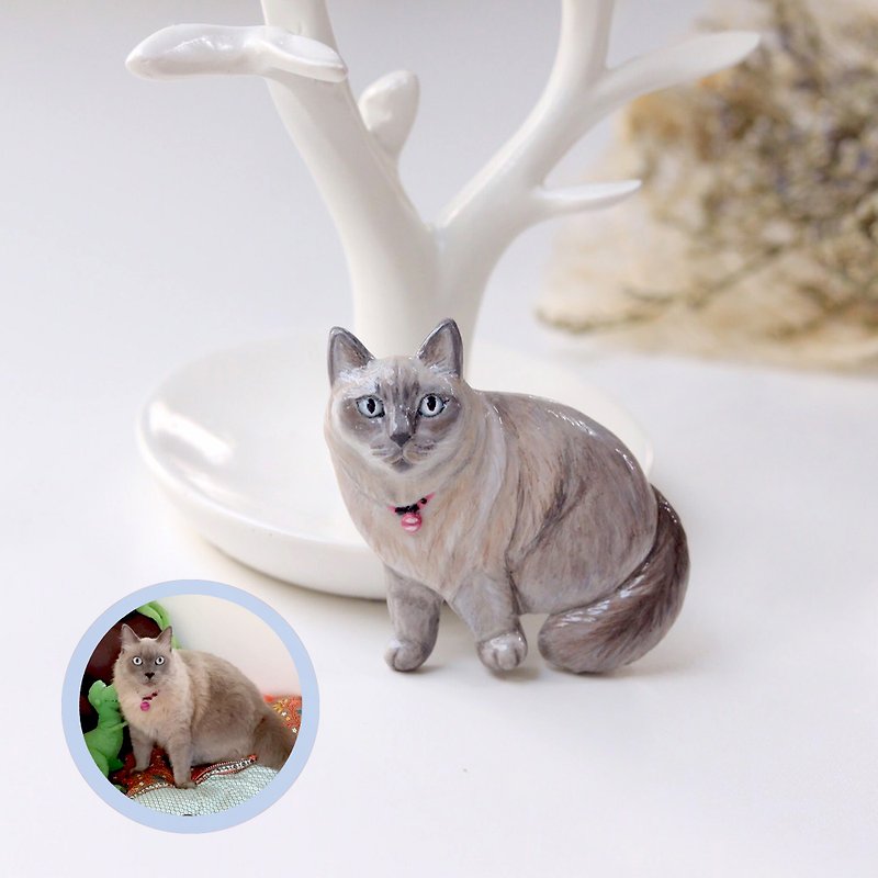 Custom cat portraits brooch - Full body, Custom cat brooch, personalized cat - 胸针 - 粘土 多色