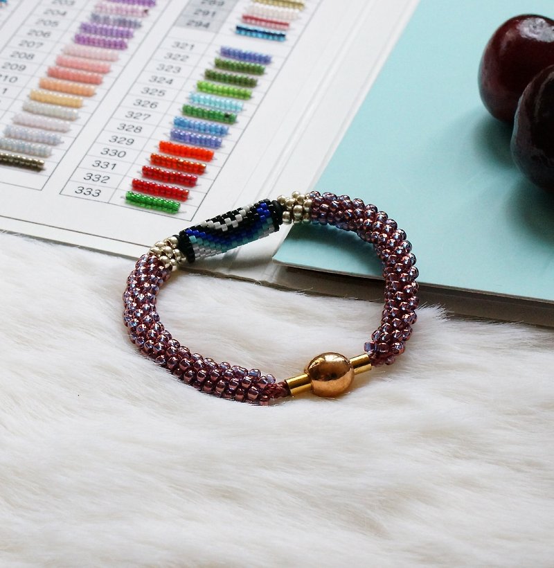 Kumihimo手织日本玻璃珠 KTM-20 ( Handbraided Kumihimo Seed Beads Bracelet ) - 手链/手环 - 玻璃 紫色