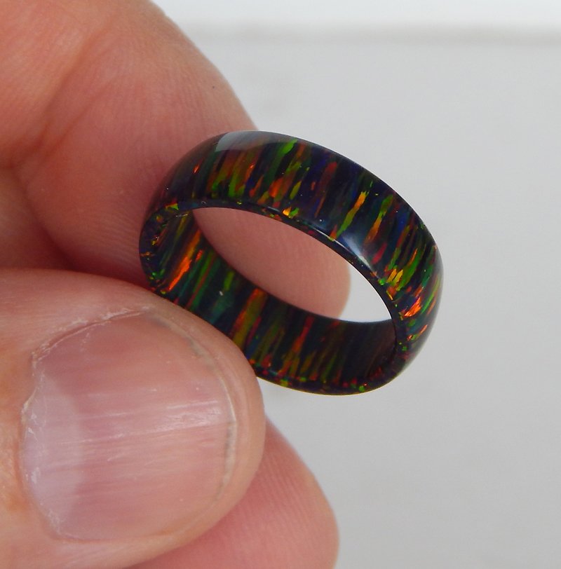 Black ring. Unique black opal ring. Solid opal ring. - 戒指 - 其他材质 黑色