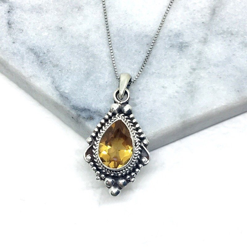 黄水晶925纯银巴洛克风格项链 尼泊尔手工镶嵌制作 - 项链 - 宝石 黄色
