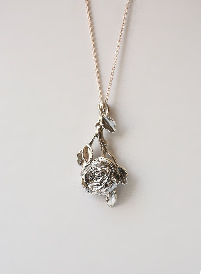 纯银浪漫玫瑰花项链 - 项链 - 纯银 银色