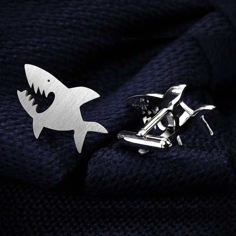 动物袖扣 - 鲨鱼袖扣 - 鱼袖扣 - 银色袖扣 - 自定义袖扣 - 袖扣 - 纯银 银色