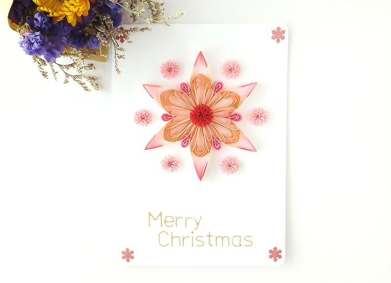 手作卷纸卡片-雪之恋 雪花圣诞卡 粉色系 - 卡片/明信片 - 纸 粉红色
