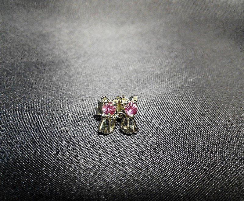 天然宝石猫耳环 - 耳环/耳夹 - 宝石 粉红色