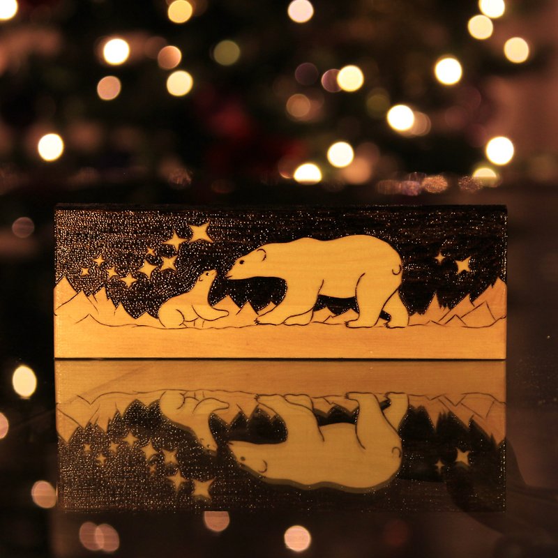 Polar bears wooden box (Customized Gift) - 收纳用品 - 木头 咖啡色