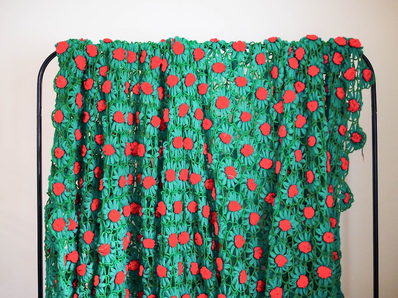蜷川家后花园篓空床罩 乡村手工编织古董彩色万用毯床罩Vintage - 被子/毛毯 - 聚酯纤维 绿色