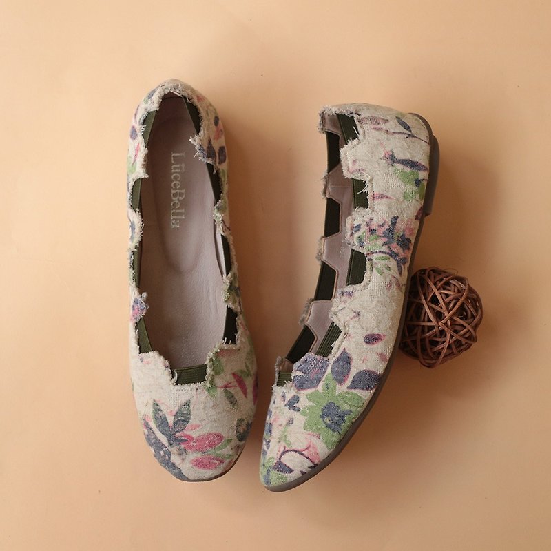 【换季特卖】-沈睡花园-花布平底鞋-绿藤花 - 芭蕾鞋/娃娃鞋 - 棉．麻 紫色