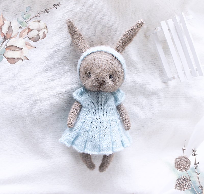 兔子动物娃娃在礼服兔子毛绒玩具森林装饰玩具 - 玩偶/公仔 - 羊毛 蓝色