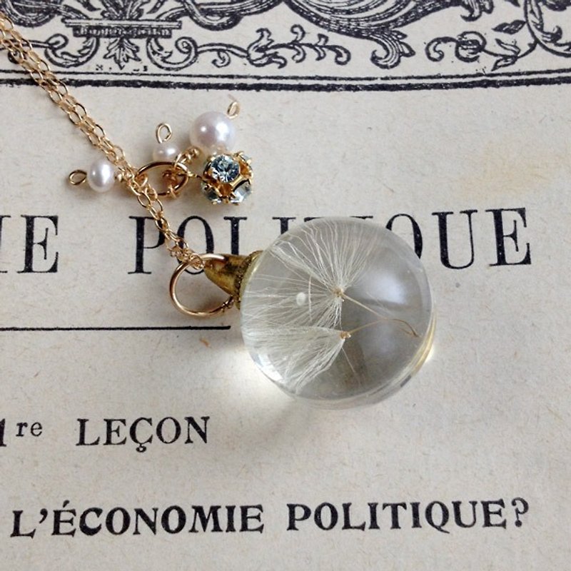 14kgf dandelion with fluffy glass ball x freshwater pheasant pearl necklace - 项链 - 玻璃 透明