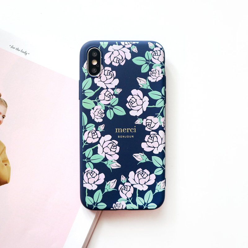 粉玫瑰深蓝手机壳 - 手机壳/手机套 - 塑料 粉红色