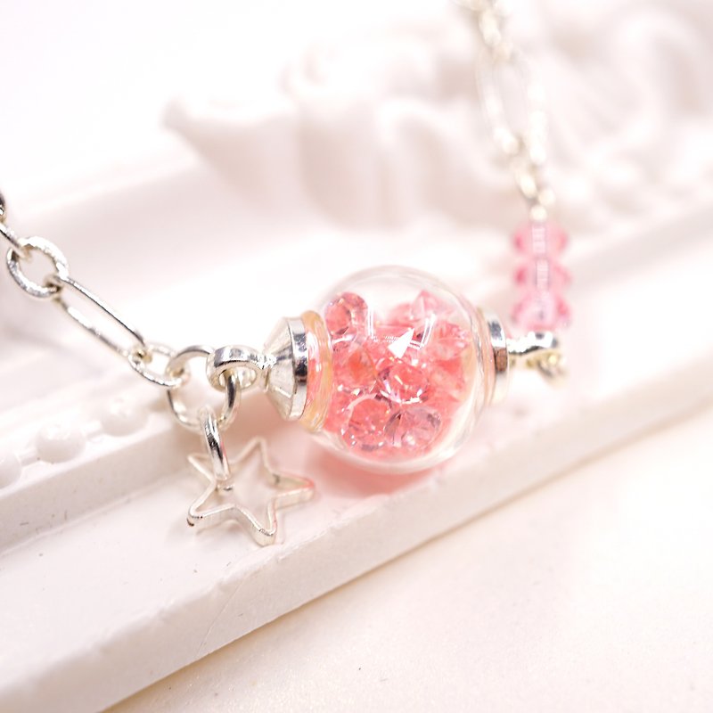 A Handmade  粉红色玻璃球手链 - 颈链 - 宝石 