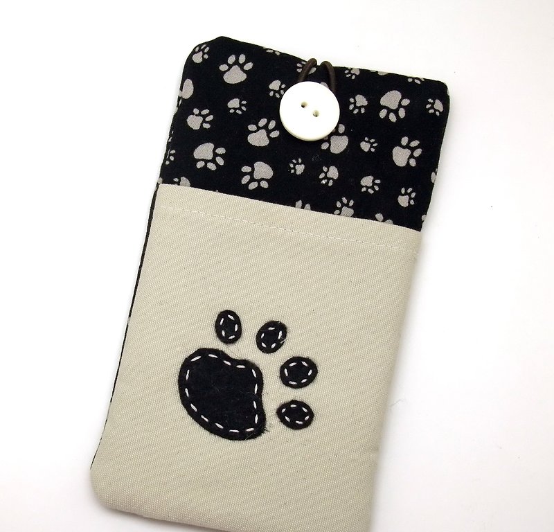 iPhone, Samsung Galaxy pouch cover 自家制手提电话包, 手机布袋 布套 (可量身订制) - 小熊脚印 (P-249)  - 手机壳/手机套 - 棉．麻 卡其色