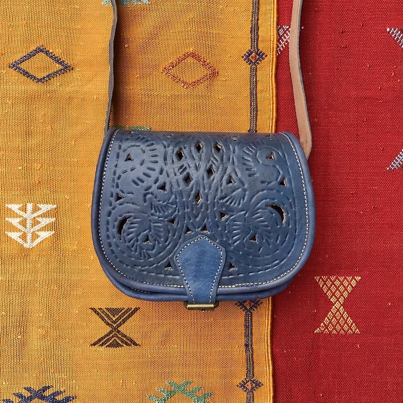 摩洛哥 手工 镂空雕花包 鸽子灰蓝 - 侧背包/斜挎包 - 真皮 蓝色