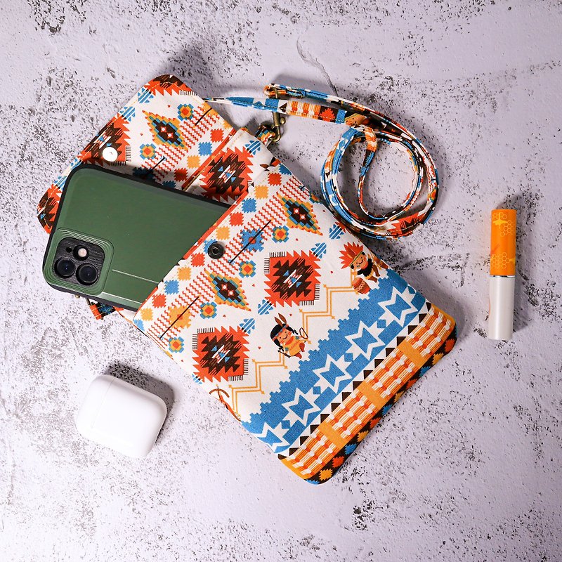 Q版印地安人手机袋 - 侧背包/斜挎包 - 棉．麻 橘色