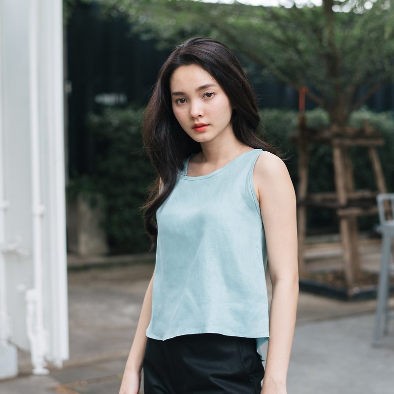 Cropped TANK-TOP -  Turquoise - 女装背心 - 亚麻 蓝色