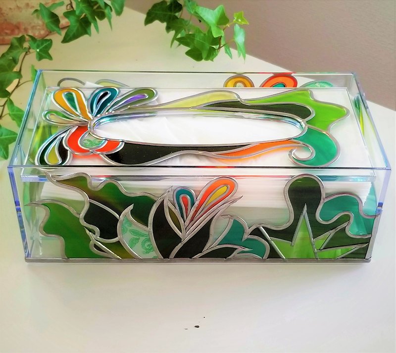 琉球アイランド  グラスアート ティッシュケース - 纸巾盒 - 压克力 多色