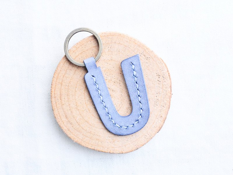 头文字U字母锁匙扣—白蜡皮组 好好缝 皮革材料包 钥匙圈 意大利 - 皮件 - 真皮 蓝色