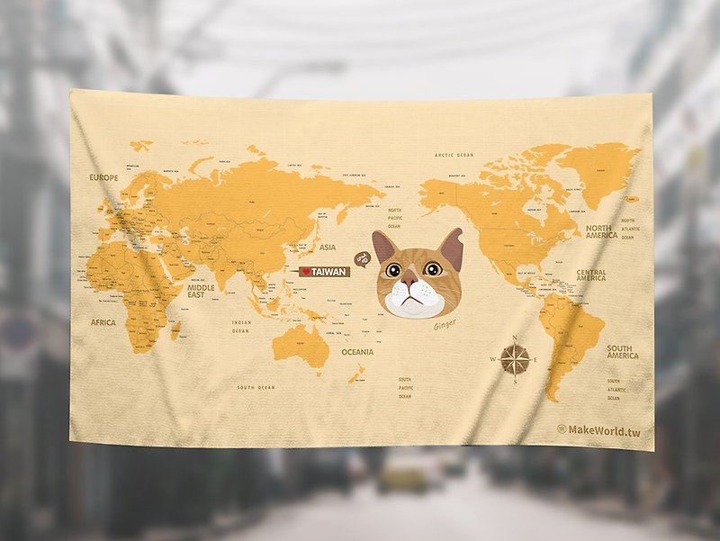 Make World地图制造猫咪浴巾(橘猫) - 毛巾浴巾 - 聚酯纤维 