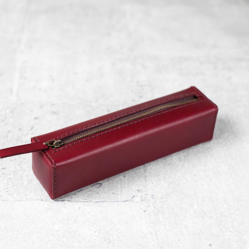 酒红色全手工立体植鞣真皮笔袋 - 铅笔盒/笔袋 - 真皮 咖啡色