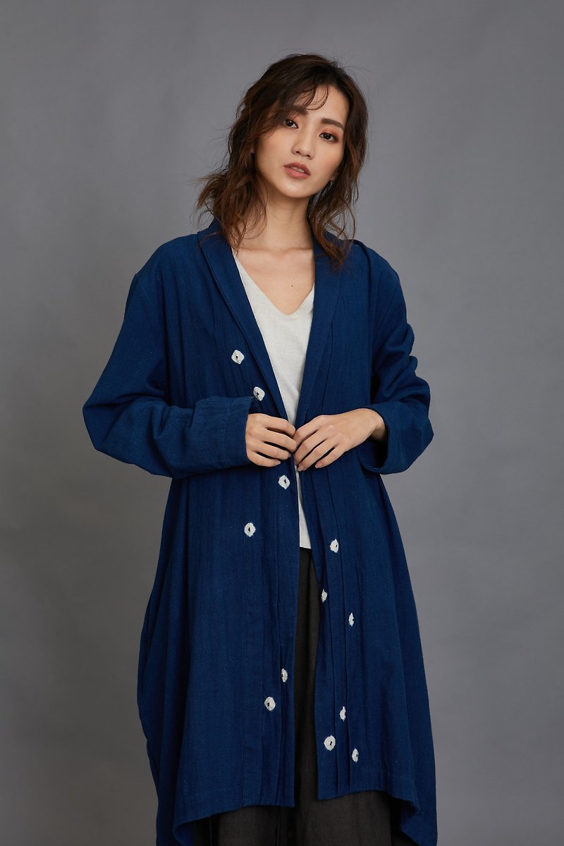 开襟长外套-蓝-公平贸易 - 女装休闲/机能外套 - 棉．麻 蓝色