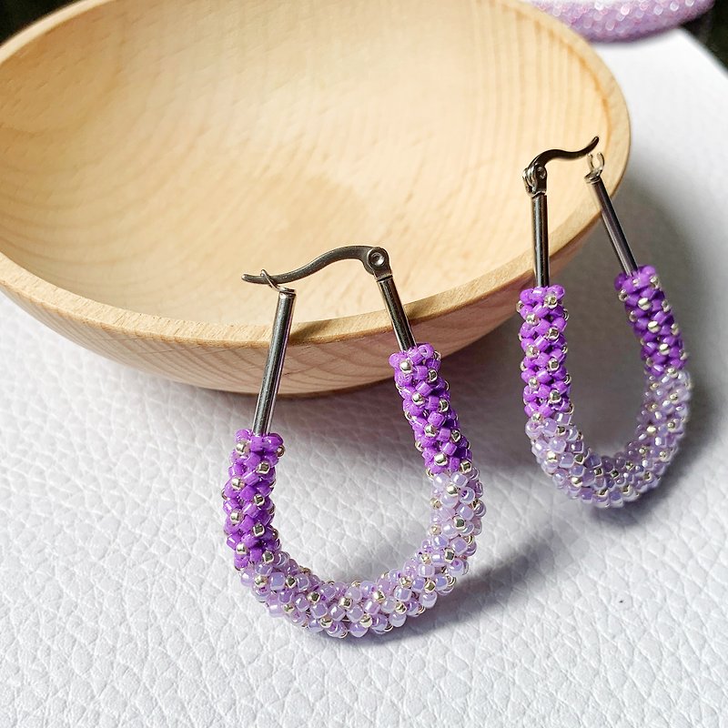 RAVA - 迷人的深浅紫系列圈形长耳环 - 耳环/耳夹 - 其他材质 紫色