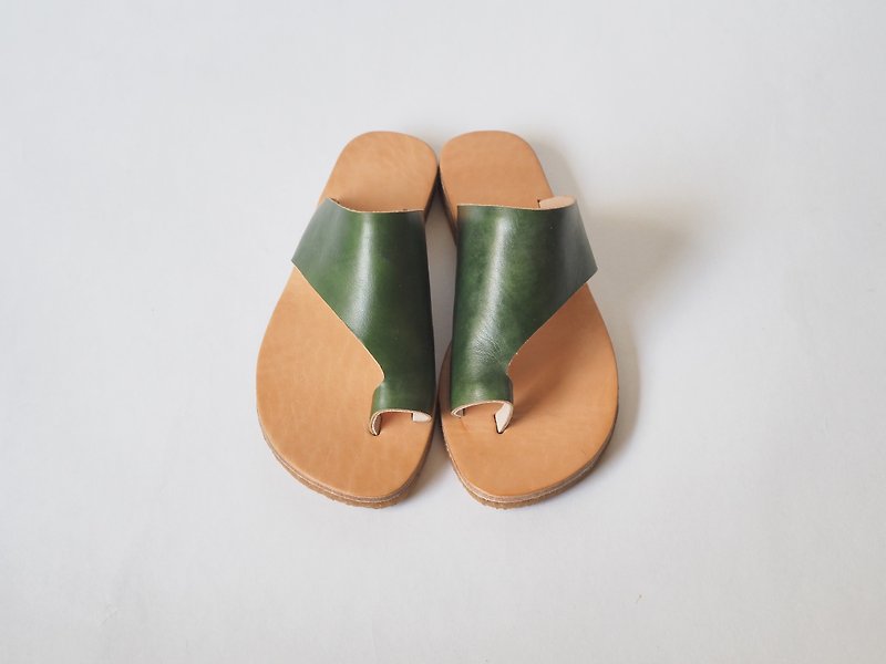 爱花sandals-手染翠绿牛皮 - 男女凉鞋 - 真皮 绿色