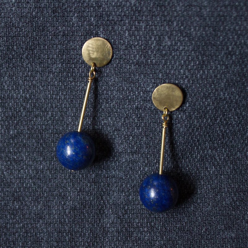 【岁末惊喜】铜片青金石耳环 - 可作夹式耳环 - 耳环/耳夹 - 其他金属 蓝色