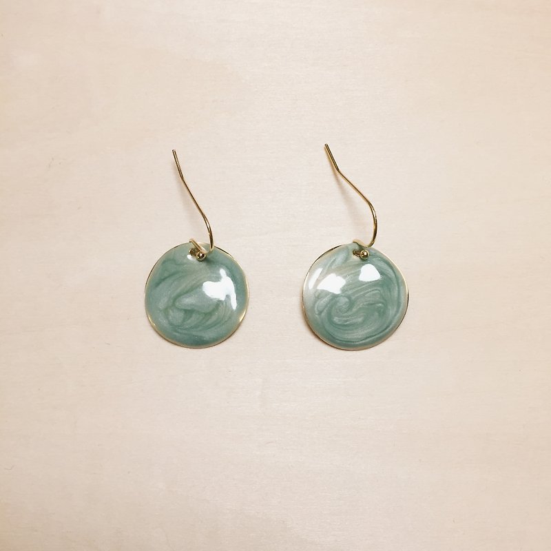 复古绿滴釉圆形耳环 - 耳环/耳夹 - 颜料 绿色