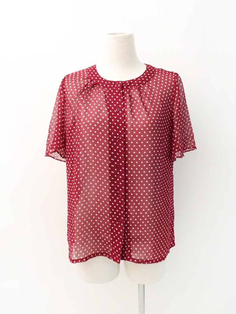 复古日本制米妮红色圆点点短袖古着衬衫 Vintage Blouse - 女装衬衫 - 聚酯纤维 红色